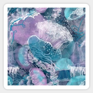 Closely Clustered Jellies Ocean Blue Sticker